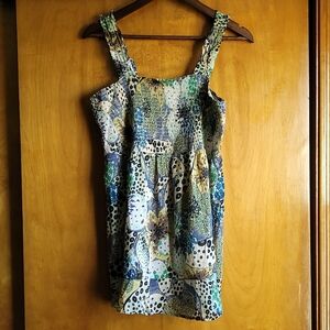 Lane Bryant Blue and Green Patterned Mini Dress